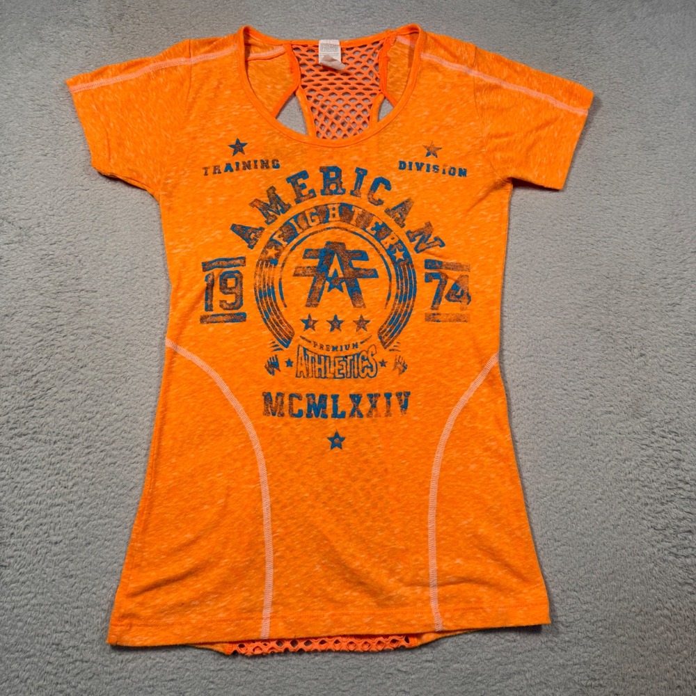 Vintage Y2K American Fighter Shirt Womens S Orange Mesh Back Training Athletics